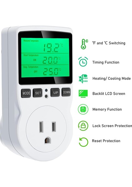 Dijital Sıcaklık Kontrol Cihazı, Arkadan Aydınlatmalı LCD Ekran Termostatı Isıtma Soğutma Çıkış Fişi Sürüngen Kuluçka Makinesi Için Abd Fişi (Yurt Dışından) modelleri
