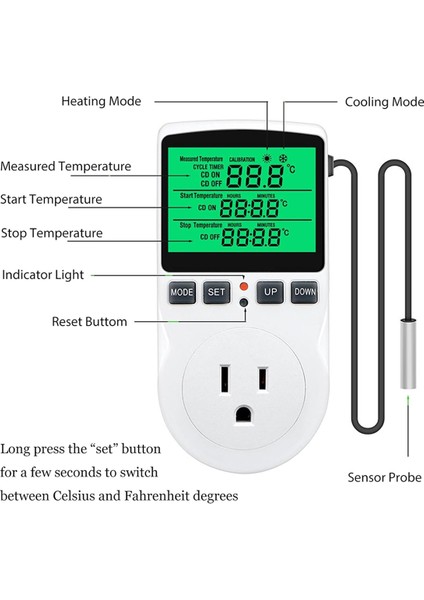 Dijital Sıcaklık Kontrol Cihazı, Arkadan Aydınlatmalı LCD Ekran Termostatı Isıtma Soğutma Çıkış Fişi Sürüngen Kuluçka Makinesi Için Abd Fişi (Yurt Dışından) fırsatları