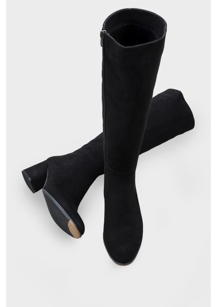 Oval Burunlu Yandan Fermuarlı Topuklu Süet Kadın Çizme indirimleri