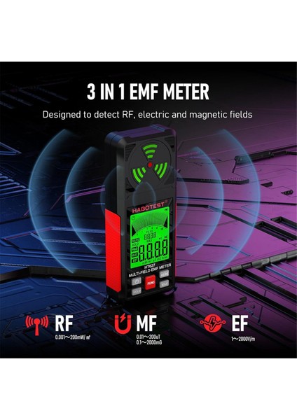 Habotest Emf Ölçer, 3'ü 1 Arada Emf Dedektörü Elektromanyetik Alan Radyasyon Dedektörü Ef, Mf, Rf, Wifi Sinyali, Ev Için Emf Okuyucu (Yurt Dışından) modelleri