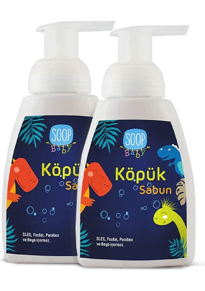 Bebek Dinozor Köpük Sabun Pudra Kokulu 2 x 300 ML| Vegan Hipoalerjenik | Eğlenceli Köpük Form