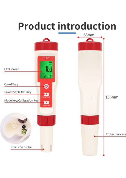 Klor Test Kalemi 5'i 1 Arada Su Kalitesi Test Cihazı Cl2 Sıcaklık Ph H2 Orp Akvaryum Yüzme Havuzu Ölçümü (Yurt Dışından)