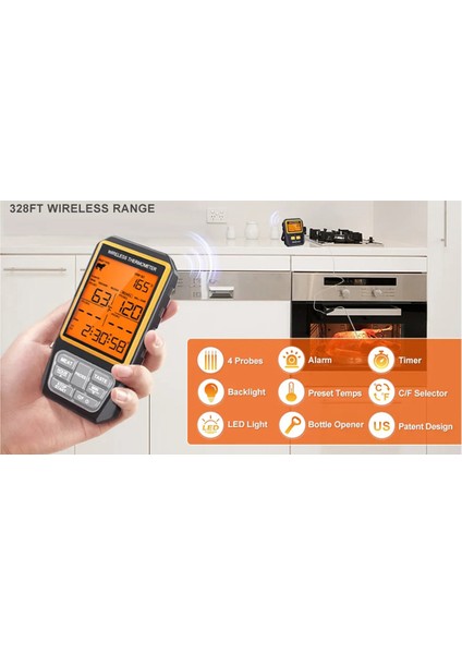 328 Ft Kablosuz Et Termometresi Izgara, Sigara Içen, Barbekü Fırını, Dijital Gıda Mutfak Termometresi 4 Problu Zamanlayıcı Alarm (Yurt Dışından) modelleri