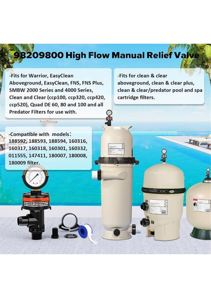 98209800 Havuz Filtresi Basınç Göstergesi, Havuz ve Spa Filtreleri Için Manuel Tahliye Vanası Tahliye Vanası 98209803 (Yurt Dışından) fırsatları