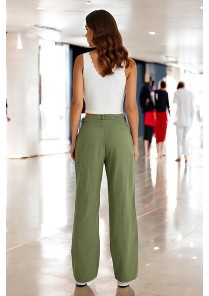 Yazlık Düğmeli Keten Kadın Pantolon modelleri
