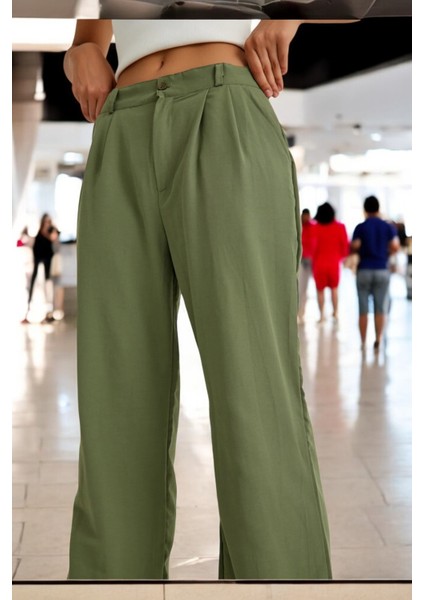 Yazlık Düğmeli Keten Kadın Pantolon fırsatları
