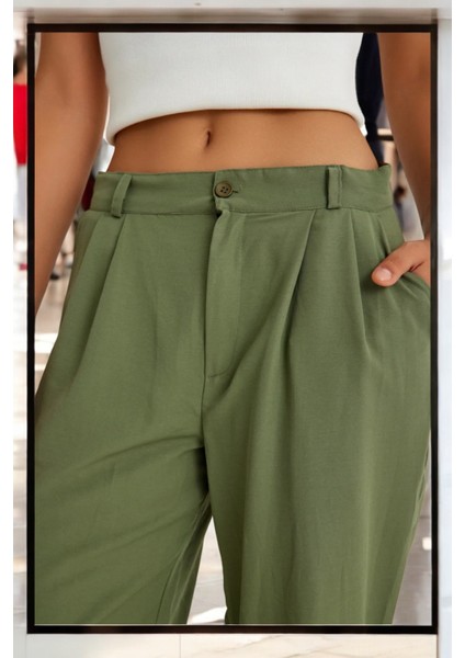 Yazlık Düğmeli Keten Kadın Pantolon indirimleri