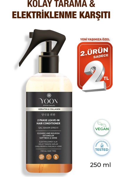 Kolajen ve Keratin İçeren Besleyici Onarıcı Isı & Elektriklenme Karşıtı Vegan Saç Bakım Spreyi 250ml