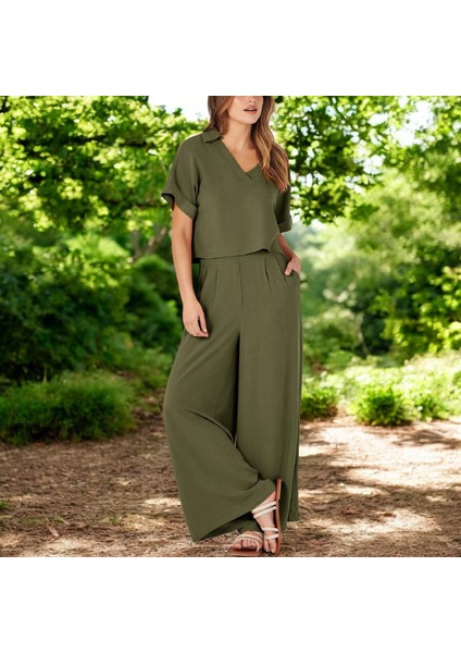 Yazlık Rahat V Yaka Keten Takım fırsatları