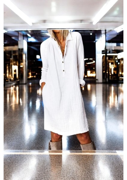 Yazlık Rahat Gömlek Yaka Elbise