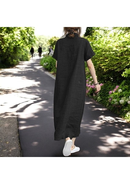 Yazlık Tam Boy Gömlek Yaka Salaş Keten Elbise fiyatları