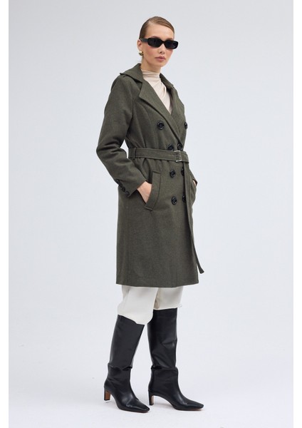 Kemer Detaylı Aksesuarlı Kaşe Kaban