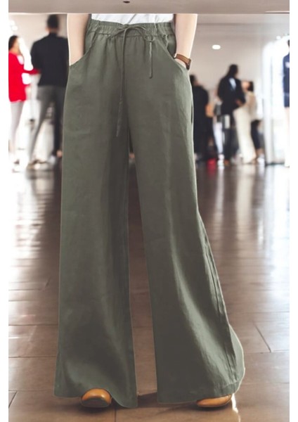 Yazlık Beli Lastikli Tasarım Keten Pantolon fiyatları