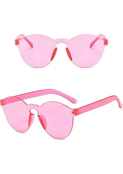 Sert Mika Oval Şekilli Çerçevesiz Pembe Gözlük Retro Parti 5X14 cm - Lisinya