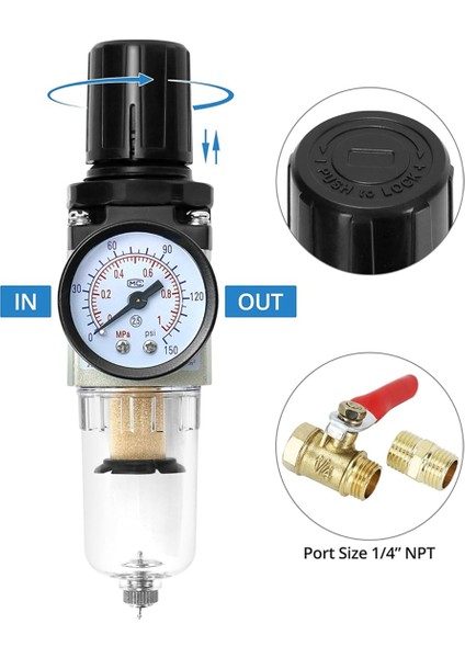 1/4 Inç Hava Kompresörü Filtre Regülatörü Kombinasyonu AW2000-02 - Pirinç Elemanlar, Maksimum 150 Psı Basınç, Kompakt Tasarım (Yurt Dışından) indirimleri