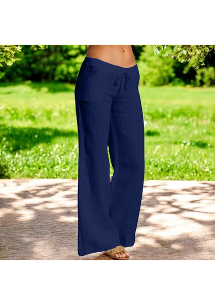 Günlük Kadın Rahat Kesim Keten Pantolon