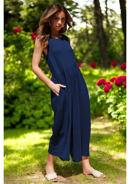 Sırt Detaylı Şık Keten Tulum