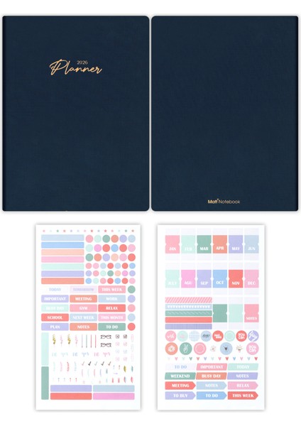 2026 Yılı 20X27 cm Keten Haftalık Planlayıcı Ajanda Lacivert modelleri