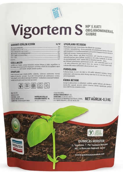 Vigortem S Katı Organomineral Gübre 0.3 KG – Bitki Stresini Azaltan, Kök Gelişimini Destekleyen Güçlü Formül fiyatları