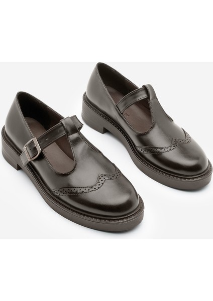 Kadın Loafer Çift Yüzlü Bantlı Günlük Ayakkabı Titra Kahve
