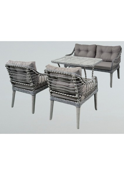 Kaş 2+1+1+Sehpa Bahçe Balkon Mobilyası,gri Kumaş /gri Rattan fırsatları
