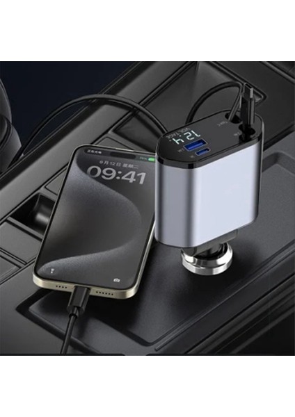 Araba Geri Çekilebilir Araba Şarj Cihazı 2 USB Bağlantı Noktası 120W Süper Hızlı Şarj Flaş Şarjı 4-1 In-1 Inter Figara, A Destek (Yurt Dışından) indirimleri