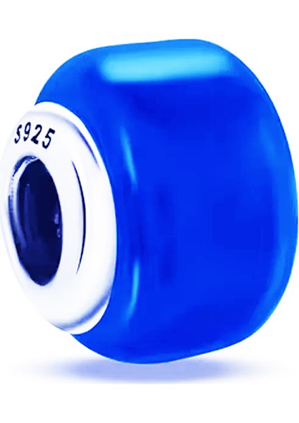 Mini Lacivert Murano Yüzük Gümüş Charm