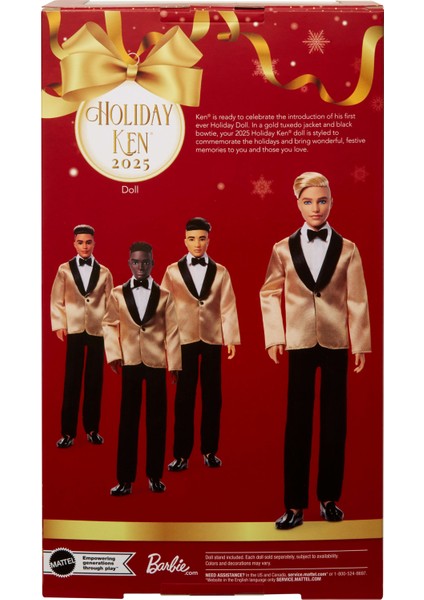 Ken® 2025 Mutlu Yıllar Bebeği, Altın Rengi Ceketli Takım Elbise Giyen Sarı Saçlı, Sezona Özel Koleksiyon Ürünü JGK55