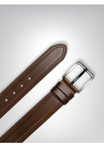 Hakiki Deri Kemer - Kahve, 4 Cm, Çift Dikiş Desen | Crazy 8586