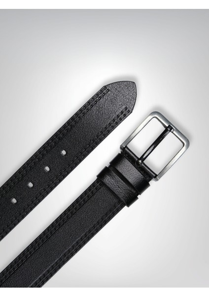 Hakiki Deri Kemer - Siyah, 4 Cm, Çift Dikiş Desen | Crazy 8587