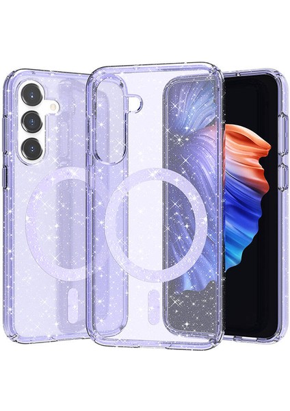 Galaxy S23 Fe Kılıf M-Safe Şarj Özellikli Parlayan Simli Saydam Renkli Allstar Kapak