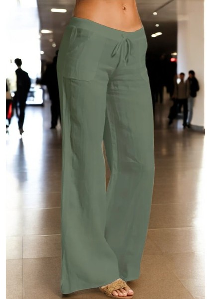 Yazlık Rahat Kesim Kadın Keten Pantolon