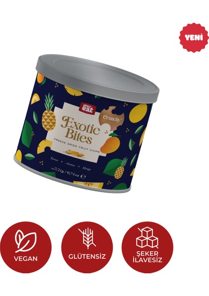 Exoticbites Dondurularak Kurutulmuş Kavun, Ananas, Mango Karışımı - Freeze Dry Meyve Atıştırmalığı