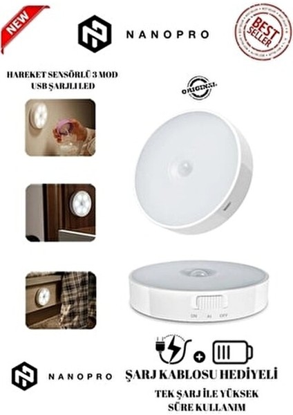 Hareket Sensörlü USB Şarjlı LED Işık Lamba indirimleri