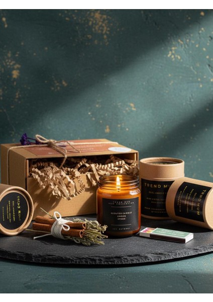 %100 Doğal, Yeşil Elma Kokulu Mum, Konsept Hediyelik Mum, Kibrit, Bolluk Bereket Tütsü Demeti