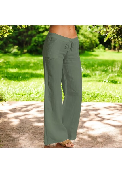 Yazlık Kadın Rahat Kesim Keten Pantolon