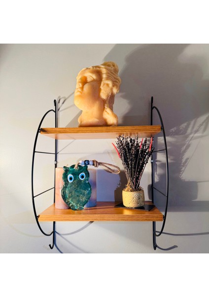 El Yapımı Hediyelik Dekoratif Nazar Boncuklu, Baykuş Figürlü Yeşil Renk Simli ve İpli 25 cm Cam Duvar Süsü