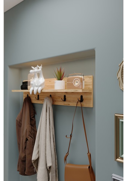 Ahşap Raflı Portmanto Duvar Askılığı Elbise Askılığı 70 cm fiyatları