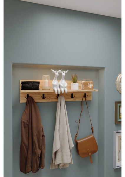 Ahşap Raflı Portmanto Duvar Askılığı Elbise Askılığı 70 cm modelleri