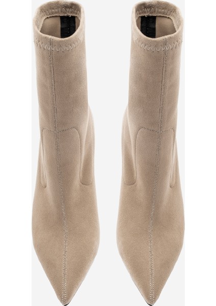 Kadın Sivri Burun Fermuarsız Streç Süet Topuklu Bot Pesina