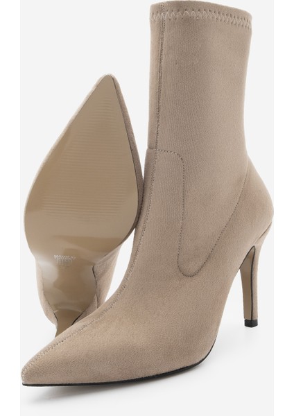 Kadın Sivri Burun Fermuarsız Streç Süet Topuklu Bot Pesina