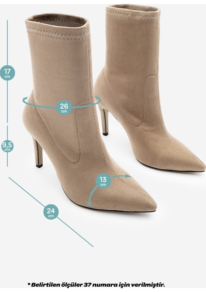 Kadın Sivri Burun Fermuarsız Streç Süet Topuklu Bot Pesina