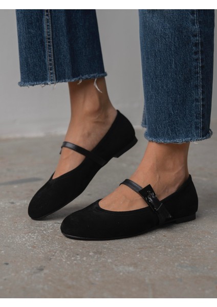 Rinda Siyah Süet Hakiki Deri Kadın Babet modelleri