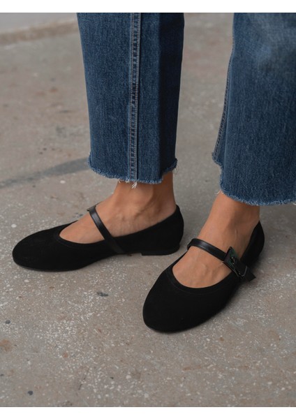 Rinda Siyah Süet Hakiki Deri Kadın Babet fırsatları