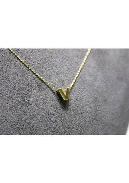 14 Ayar Altın V Harfi Kolye Zinciriyle Beraber fiyatları