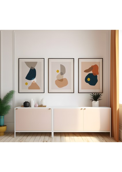 Ahşap Çerçeveli 3'lü Poster Tablo Seti | Modern Stil Minimal Duvar Dekoru