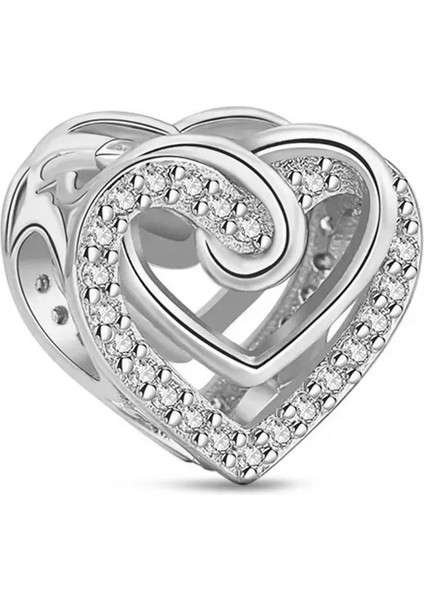 Iç Içe Kalp Gümüş Charm