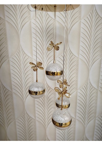 Şık Tarz Modern LED Avize Gold Ledli Salon Avizesi Kelebek Taşlı modelleri
