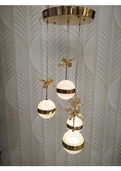 Şık Tarz Modern LED Avize Gold Ledli Salon Avizesi Kelebek Taşlı fırsatları
