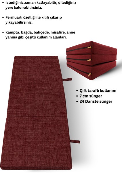 Bordo Katlanır Sünger Misafir Yer Yatağı ve Balkon Minderi 7cm